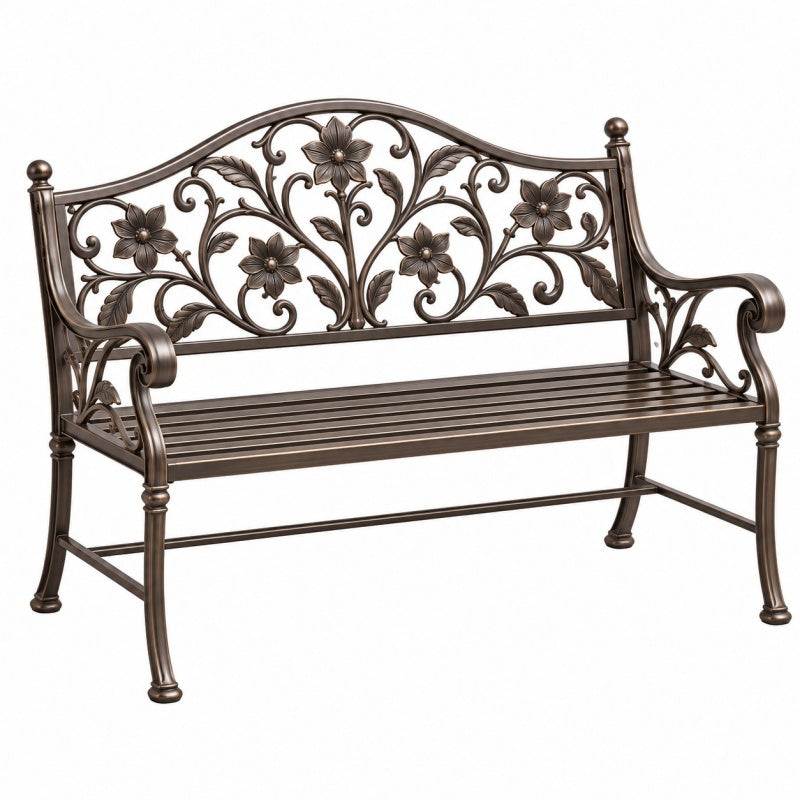 Ławka ogrodowa 125 x 60 x 100 cm metalowa brązowa w stylu klasycznym