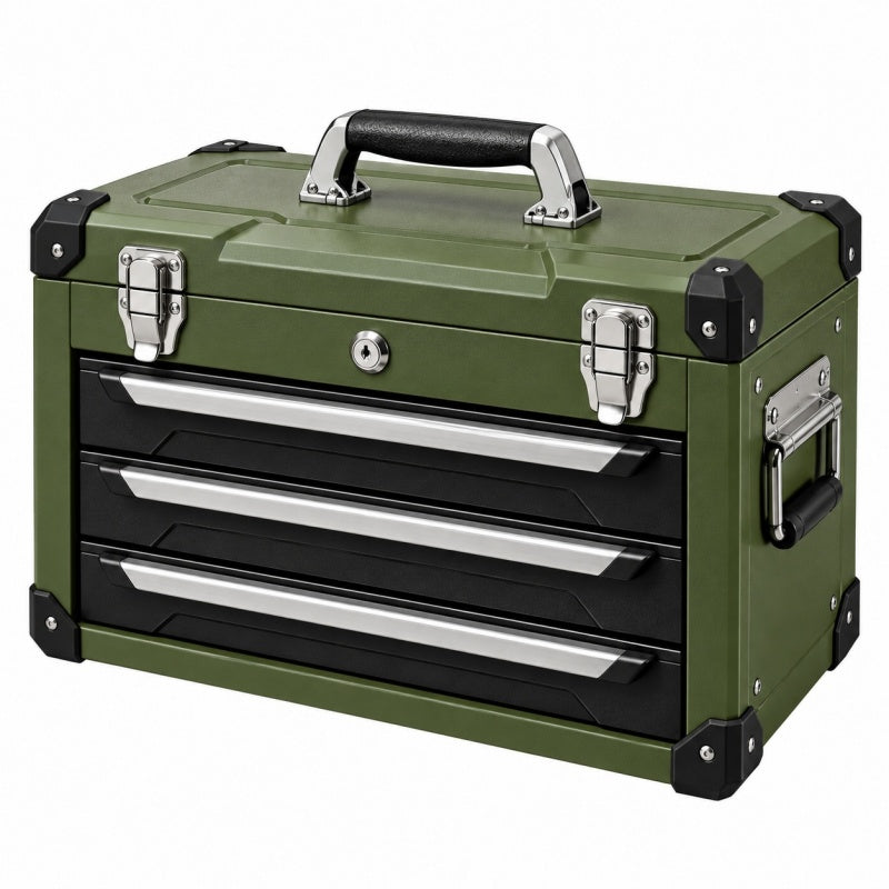 Skrzynka narzędziowa 50 x 25 x 32 cm metalowa zielona z 3 szufladami