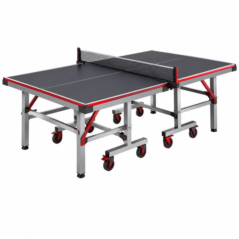 Stół do tenisa stołowego 274 x 152.5 x 76 cm stalowy czarno-srebrny składany na kółkach