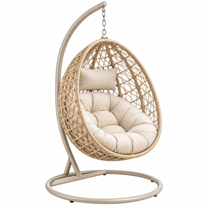 Fotel wiszący 105 x 95 x 195 cm z plecionki rattanowej beżowy - do relaksu