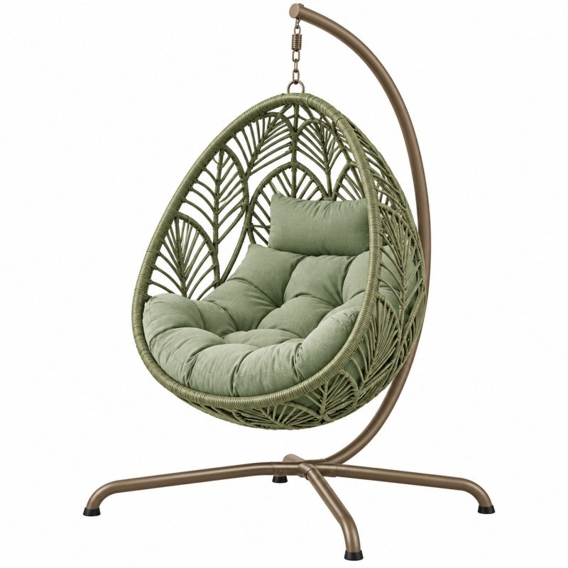Fotel wiszący 105 x 105 x 195 cm zielony z plecionki syntetycznej i metalu w stylu boho