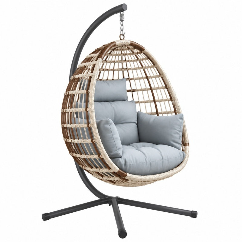 Fotel wiszący 105 x 105 x 195 cm z plecionki naturalny szary do ogrodu boho