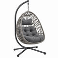 Fotel wiszący 105 x 105 x 195 cm szary z plecionego tworzywa do wypoczynku ze stelażem metalowym